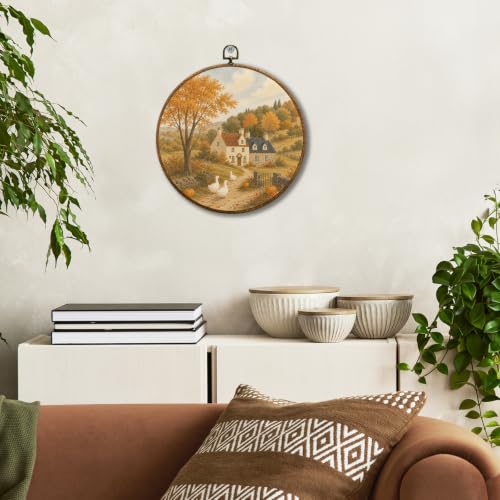 JUIOEIU Rustic Fall Cottage Duck Pumpkin Landscape Round Wall Decor 988 - color: Town02