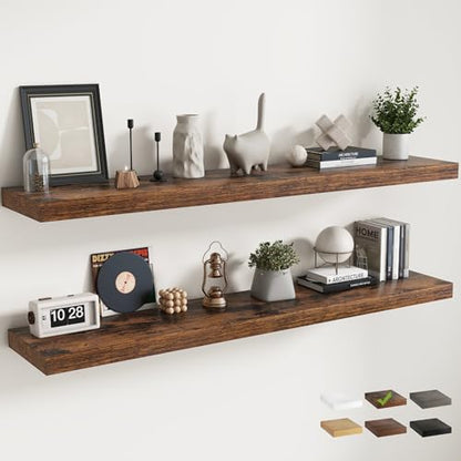 72 Inch Floating Shelves, 12"Deep Wall Shelf, 80 Lbs Capacity, Brown, 2pcs - color: Brown, size: 72"Wx12"Dx1.5"H