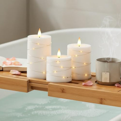 Raycare White Flameless LED Pillar Candles Battery Operated Remote Timer - color: 3pcs-White