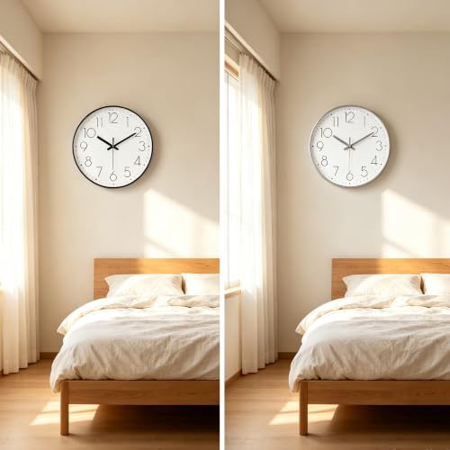 2 Pack Black&Silver Wall Clock 12" Silent Wall Clocks Battery Operated - color: 2 Pack - Black & Silver, size: 12 Inch