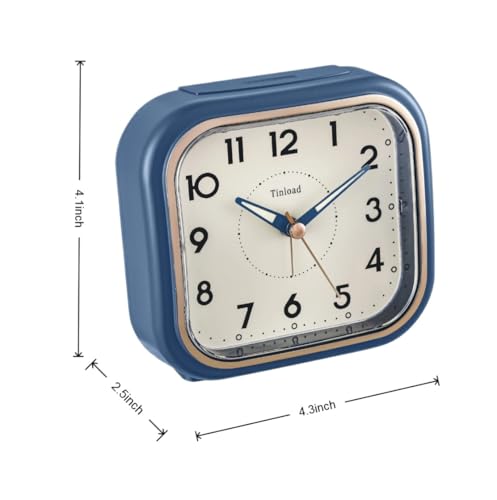Tinload 4.3" Vintage Retro Analog Alarm Clock, Super Silent Non Ticking Clock with Manual Light, Snooze, Battery Operated, Simply Design, for Living Room, Bedroom, Bedside, Desk(Blue) - style: Blue-RoseGold