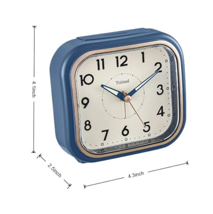 Tinload 4.3" Vintage Retro Analog Alarm Clock, Super Silent Non Ticking Clock with Manual Light, Snooze, Battery Operated, Simply Design, for Living Room, Bedroom, Bedside, Desk(Blue) - style: Blue-RoseGold