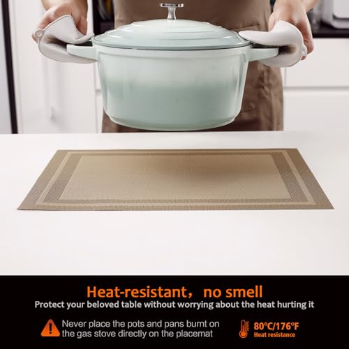 Khaki Vinyl Placemats Set of 6, Heat Resistant Table Placemats - color: Khaki