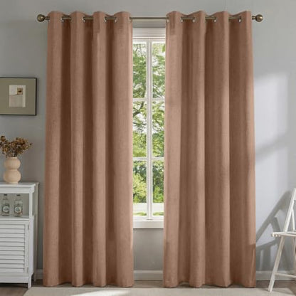 PFAS Free Mocha Linen Curtains 63 inch Length 2 Panels Set 100% Blackout Long Drapes for Bedroom Living Room Blackout Darkening Curtain Thermal Insulated (52x63 inch,Mocha) - color: Mocha, size: 52"W x 63"L (Pack of 2)