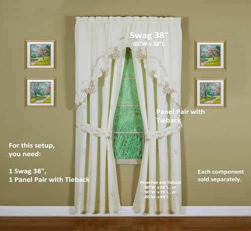 Today's Curtain Verona Reverse Embroidery Panel Pair and Tiebacks, 72", Ecru/Rose, 80" W X 72" L - color: Ecru/Rose, size: 80"W x 72"L (Pack of 1)