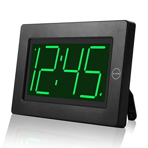 Alarm Clock,3" LED,3-level Brightness,Battery Operated,Wall-mount/Table-top - color: Black Case-green Led Digit