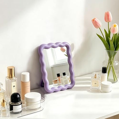 Wave Table Desk Vanity Makeup Mirror Small Make Up Office Mirror Purple - color: Purple