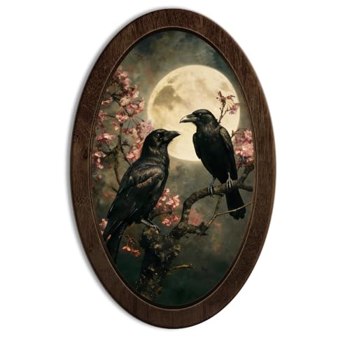 YZSLA Gothic Moody Black Crow Full Moon Framed Wall Art Decor - color: Crow