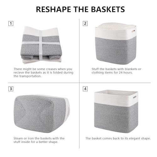 OIAHOMY 2 PACK Tall Storage baskets 55L Blanket Basket Living Room Grey - color: Grey, size: 16.5" x 13" x 15"