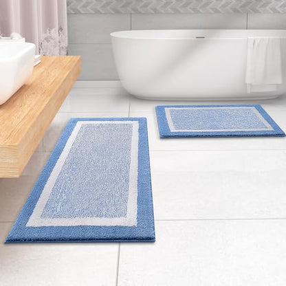 OLANLY Bathroom Runner Rugs 59x24, Extra Long Bath Mats for Bathroom, Blue - color: Blue and White, size: 59" X 24"