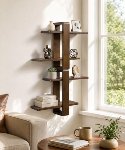 SUMGAR Floating Shelves for Wall Walnut, 2 Tier Adjustable Wall Shelf Unit - color: Walnut, size: 2 Tier 16in