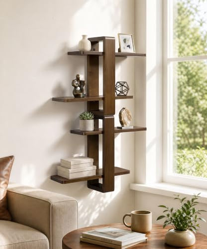 SUMGAR Floating Shelves for Wall Walnut, 2 Tier Adjustable Wall Shelf Unit - color: Walnut, size: 2 Tier 16in