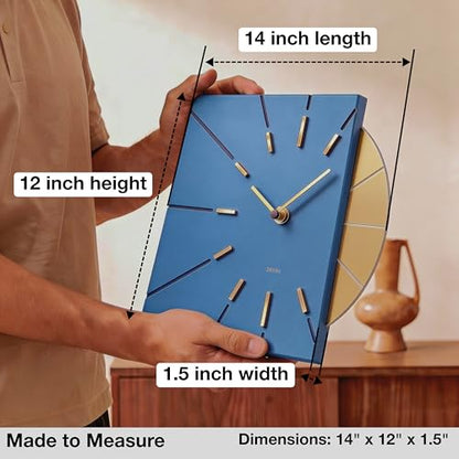 Driini Blue and Gold Mid Century Modern Wall Clock, Battery Operated - color: Blue