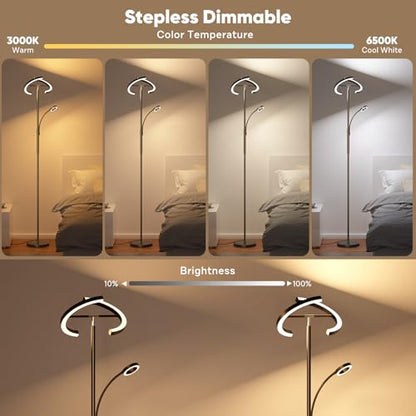 SIBRILLE Upgraded 36W RGBCW Floor Lamp with Ring Reading Lamp, Rotatable Remote Control LED Standing Lamp Dimmable Floor Light Modern Standing Light for Living Room Bedroom Home Office, Black - color: 2-in-1