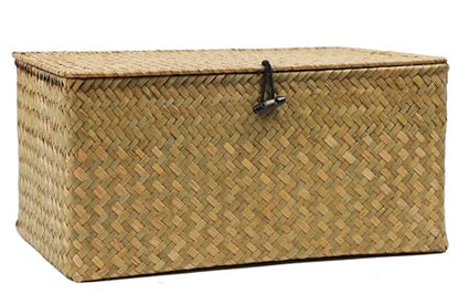 Seagrass Wicker Storage Basket with Lid, X-Large, Natural - color: Natural, size: 14.3" x 9.4" x 6.9"