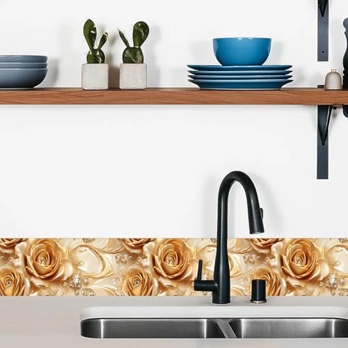 IVN Wallpaper Border Peel and Stick Wall Golden Rose Jewel 4x196 Inch - color: Golden Rose Jewel