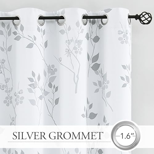Beauoop Floral 100% Blackout Curtains Bedroom Grey White 52X108 2 Panels - color: Grommet | Grey, size: 52"W x 108"L (Pack of 2)