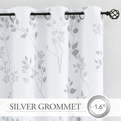 Beauoop Floral 100% Blackout Curtains Bedroom Grey White 52X108 2 Panels - color: Grommet | Grey, size: 52"W x 108"L (Pack of 2)