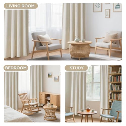 Joydeco Linen Beige Boho Curtains 90 Inch, 2 Panels - color: Beige-no Tassels, size: 52"W x 90"L (Pack of 2)