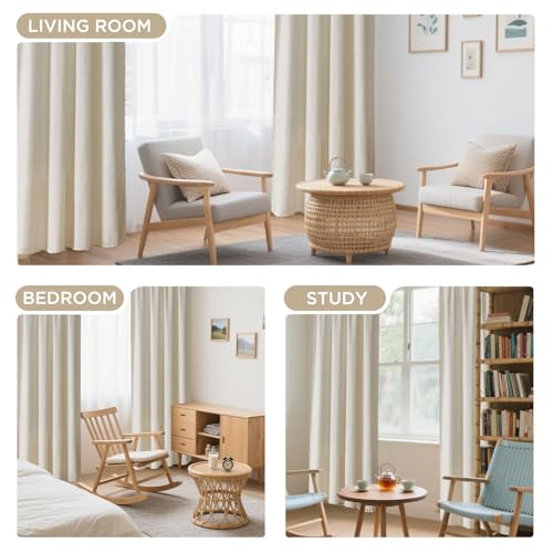 Joydeco Linen Beige Boho Curtains 96 Inch, 2 Panels - color: Beige-no Tassels, size: 52"W x 96"L (Pack of 2)