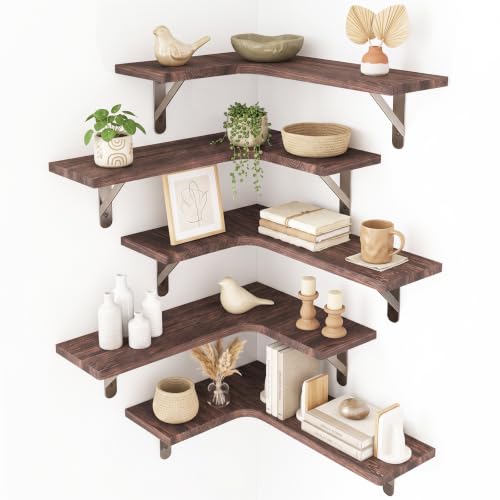 Fixwal Conner Shelves Wall Mounted for Decor, Walnut Brown Set of 5 - color: 6-walnut Brown