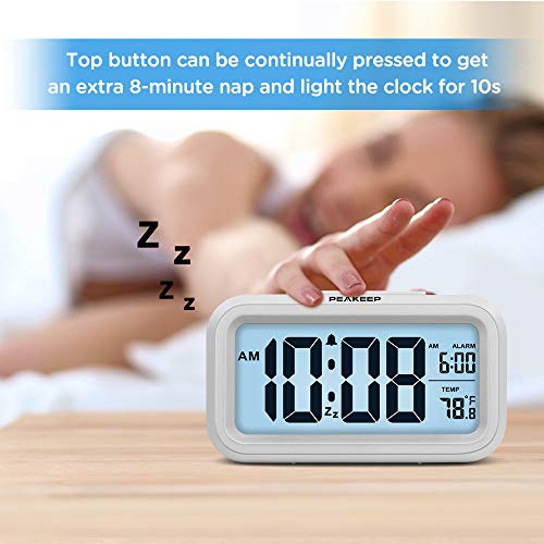 Peakeep Night Light Digital Alarm Clock Battery Operated Indoor Temperature - color: White