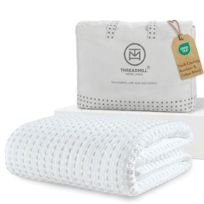 Threadmill Twin Waffle Bed Blanket, Rayon Derived from Bamboo, White - color: White, size: Twin (68" x 92")