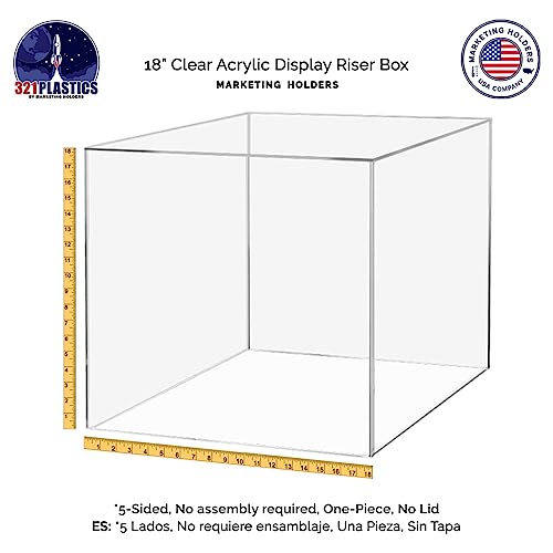 Acrylic Pedestal Display 18 Inch Tall Box Riser Vertical Rectangle Column Clear 5 Sided No Lid Showcase Pedestal Tower Podium Art Display Box by Marketing Holders - size: 18" Cube-Clear