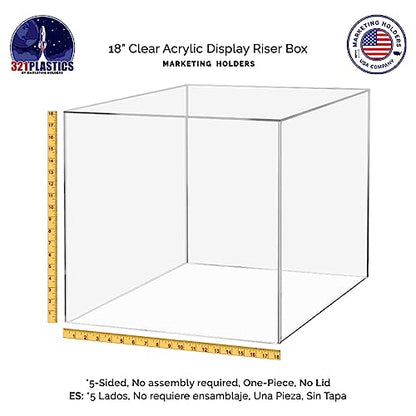 Acrylic Pedestal Display 18 Inch Tall Box Riser Vertical Rectangle Column Clear 5 Sided No Lid Showcase Pedestal Tower Podium Art Display Box by Marketing Holders - size: 18" Cube-Clear
