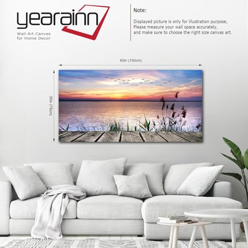 yearainn Sunset Lake Wall Art, Dock Reed Grass Flying Birds, 29" x 58" - color: Sunset Lake, size: 58"L x 29"W