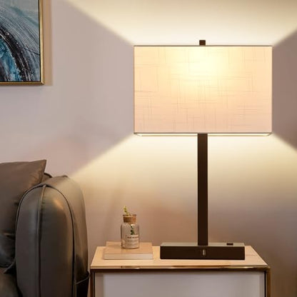 21" Touch Bedside lamps with 2 USB & AC Outlets, 3-Way Dimmable Bedside Table Lamps Set of 2 for Bedroom Living Room Office Reading, White Shade Lamps for Night Stands, 2700K LED Bulbs Included - color: White Linen & Brown