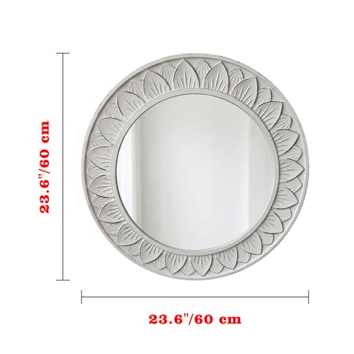 Decorative Wall Mirror for Bedroom Bathroom Living Room Entryway - color: Distressed White, size: 23.6"L x 23.6"W