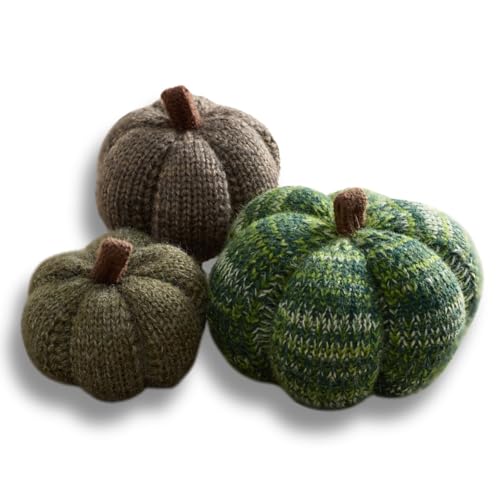 Set of 3 Cozy Mini Knit Pumpkins (Juniper Multi-Size Set) - color: Juniper Multi-sized