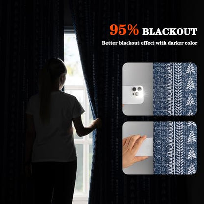 MEETSKY Blue Boho 95% Blackout Bedroom Curtains 50Wx95L,2 Panels - color: Blue, size: 50"W x 95"L (Pack of 2)
