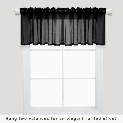 KOUFALL Black Valances for Windows,Sheer Gauze Lace Look Valance Curtains for Kitchen Living Room Bathroom,18 Inch Length - color: Black