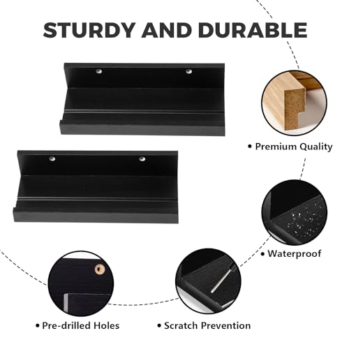 Muzilife 12" Small Floating Shelves Wood Wall Shelf with Lip, 2Pcs, Black - color: Black, size: 12"