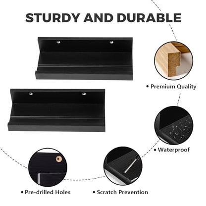 Muzilife 12" Small Floating Shelves Wood Wall Shelf with Lip, 2Pcs, Black - color: Black, size: 12"