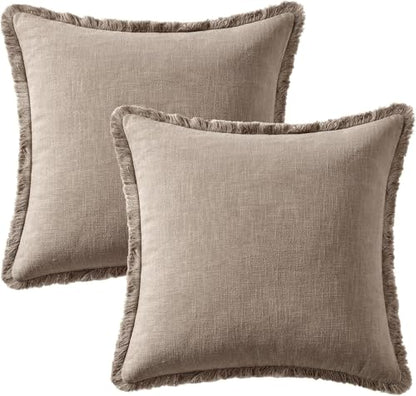 24x24 Inch Set of 2 Euro Linen Fringe Throw Pillow Covers,Brown Tan - color: Dune, size: 24" x 24" (Pack of 2)
