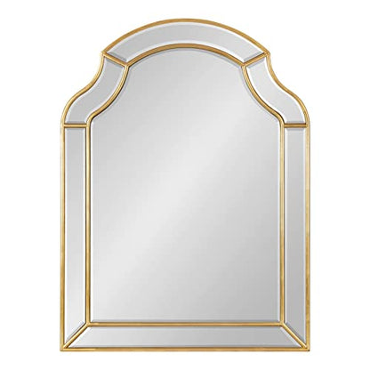 Kate and Laurel Pinchot Glam Arched Wall Mirror; 24 x 32; Gold; Sophisticated Scalloped Arch Mirror for Wall Decor with Overlay and Dimensional Design