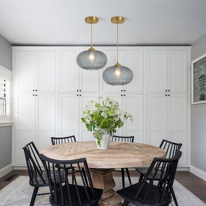KCO Lighting Large Glass Pendant Lights Kitchen Island Brass Gold Pendant Light Gold Globe Hanging Light Smoked Striped Glass Pendant Light Mid Century Modern Dining Room Light Fixture - color: 25cm-Smoke Gray