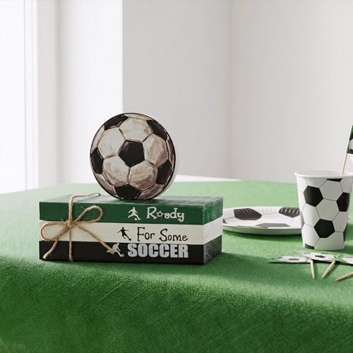 Smile 4Ps Soccer Ready For Some Soccer Wooden Block Decor Tiered Tray Tabletop Signs with Soccer Ball Figurine for Game Day & Sports Party Decorations - style: Soccer