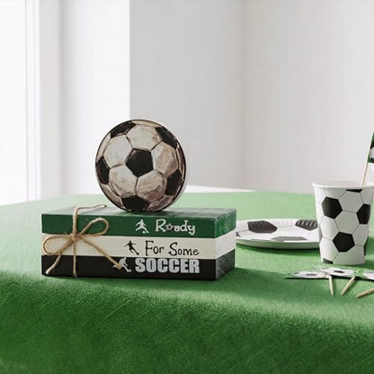 Smile 4Ps Soccer Ready For Some Soccer Wooden Block Decor Tiered Tray Tabletop Signs with Soccer Ball Figurine for Game Day & Sports Party Decorations - style: Soccer