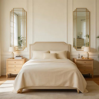 42"x16" Rectangle Beveled Wall Mirror with Black Geometric Frame - color: Gold, size: 42"L x 16"W
