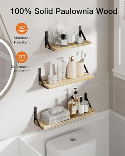 Amada Solid Paulownia Wood Wall Shelves, Medium Size, 6 Pcs, Natural Wood - color: Wooden, size: Medium