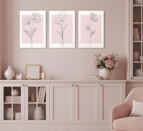 LAJDXSX 3 Pieces Minimalism Botanical Canvas Wall Art - color: Pink Flowers, size: 16x24in-Canvas