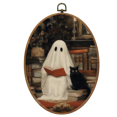 Mcehtle Ghost and Black Cat Reading Book Wall Art Decor Framed 8.6x11.4 - color: Colour 31