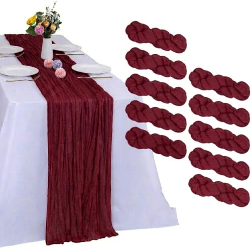 10 Pack Burgundy Cheesecloth Table Runner 17 x 108 Inch - color: Burgundy, size: 10Pcs - 9 Ft