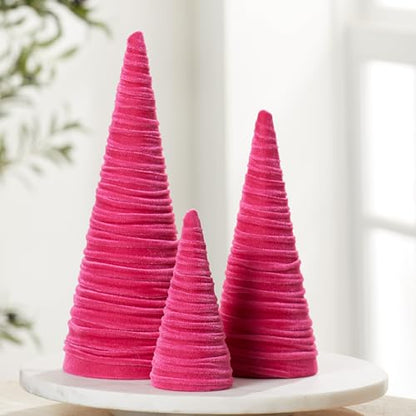 Your Heart's Content Hot Pink Velvet Trees Set of 3 (Hot Pink) - color: Hot Pink