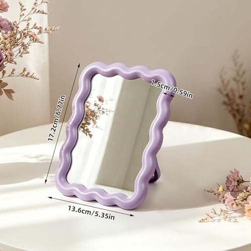 Wave Table Desk Vanity Makeup Mirror Small Make Up Office Mirror Purple - color: Purple
