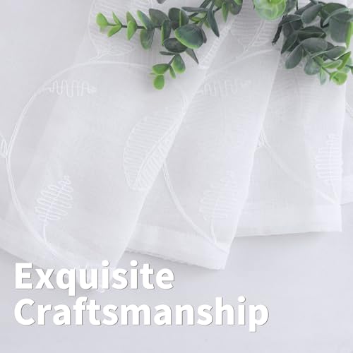 BGment White Sheer Curtains 90 Inches Long Living Room 2 Panels - color: White-leaf, size: 52"W x 90"L (Pack of 2)